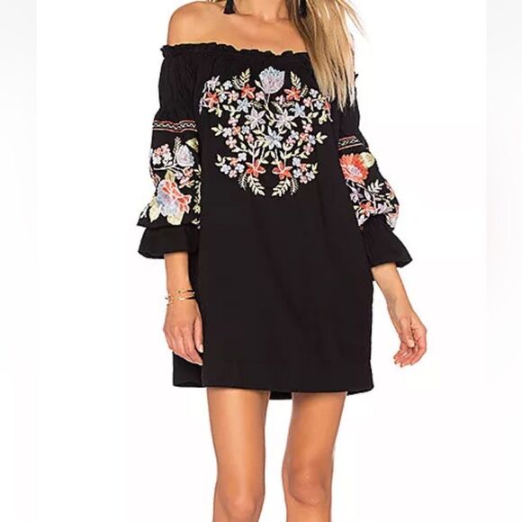 Free People Fleur Du Jour Black Floral long sleeve Embroidered Mini Dress XS-M - Picture 8 of 10